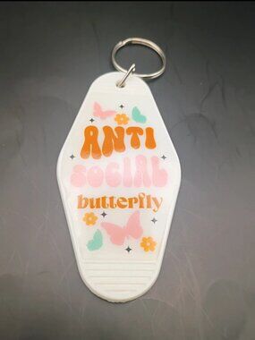 Anti Social Butterfly Retro Motel Keychain / Resin Key Tag